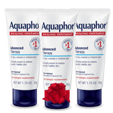 Aquaphor Advanced Therapy three-pack packaging displayed for dry skin protection
