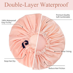 Aquior shower cap features an adjustable band for secure, comfortable fit.