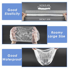 Aquior shower cap stretched on head shows large elastic fit for long hair.