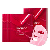 ARENCIA Red Collagen Jello Mask pack shot showing four hydrogel masks for overnight hydration.