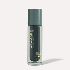 Aramore NAD+ Cell Energizing Treatment bottle closeup showcases premium packaging for revitalized skin.