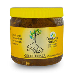 Arbol Verde Linseed Hair Gel bottle highlights omega-3 benefits for healthier hair.