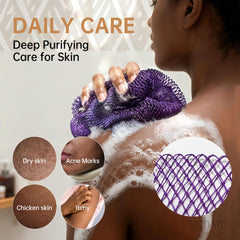 ARCH&M Afroscrub back-scrub length reaching 53 inches for hard-to-reach areas.