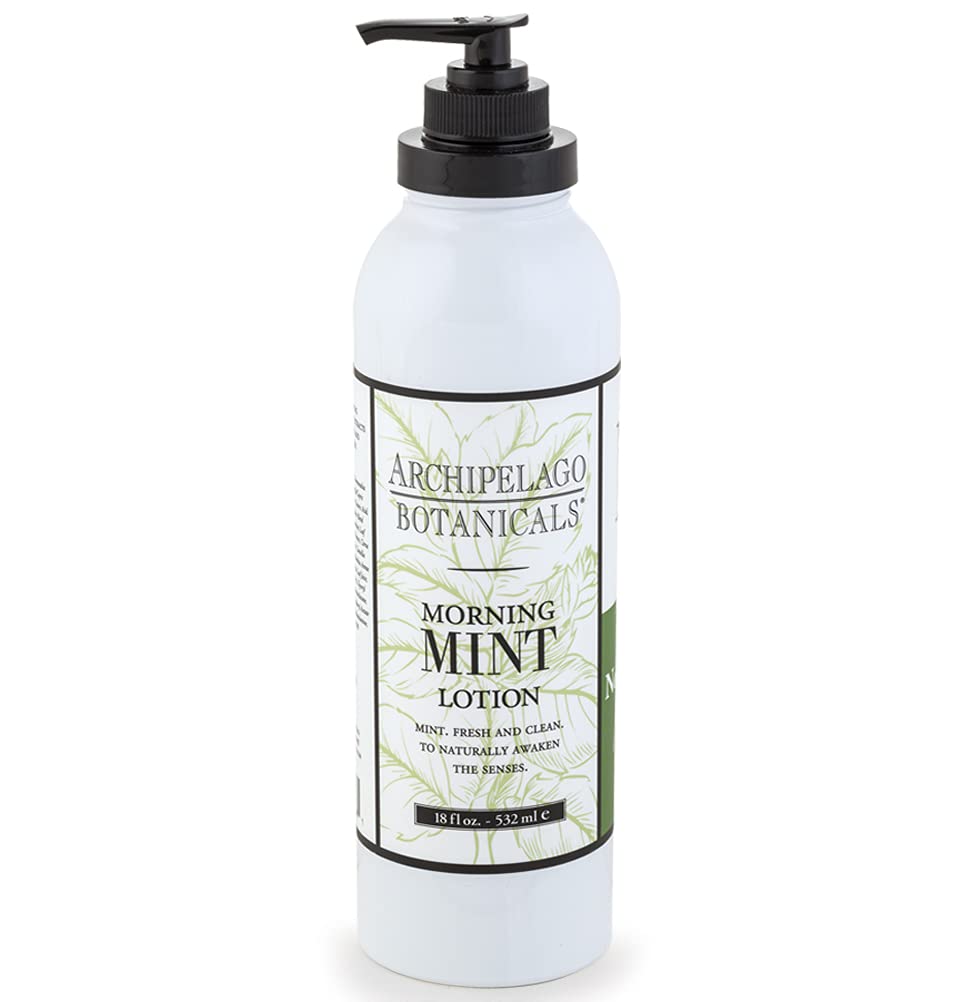 Archipelago Morning Mint Lotion bottle pour demonstrates quick hydration for daily use.