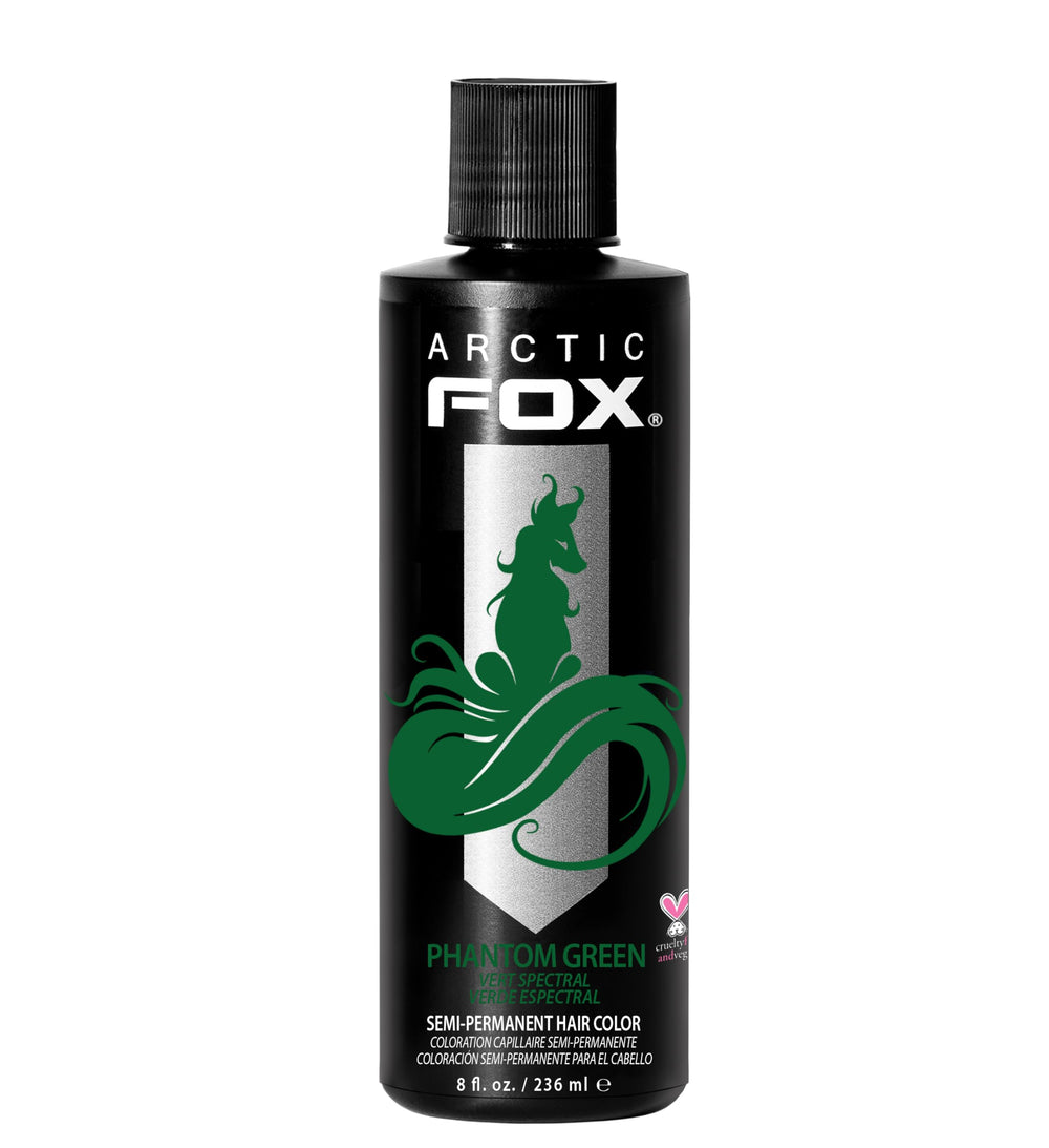 ARCTIC FOX Phantom Green bottle previewing a vibrant forest-green shade for at-home coloring.