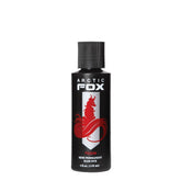 ARCTIC FOX Poison dye bottle close-up, bold red shade, vegan formula.