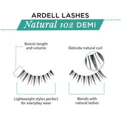 Ardell 102 Demi Black lash strip close-up emphasizes comfortable fit and easy application.