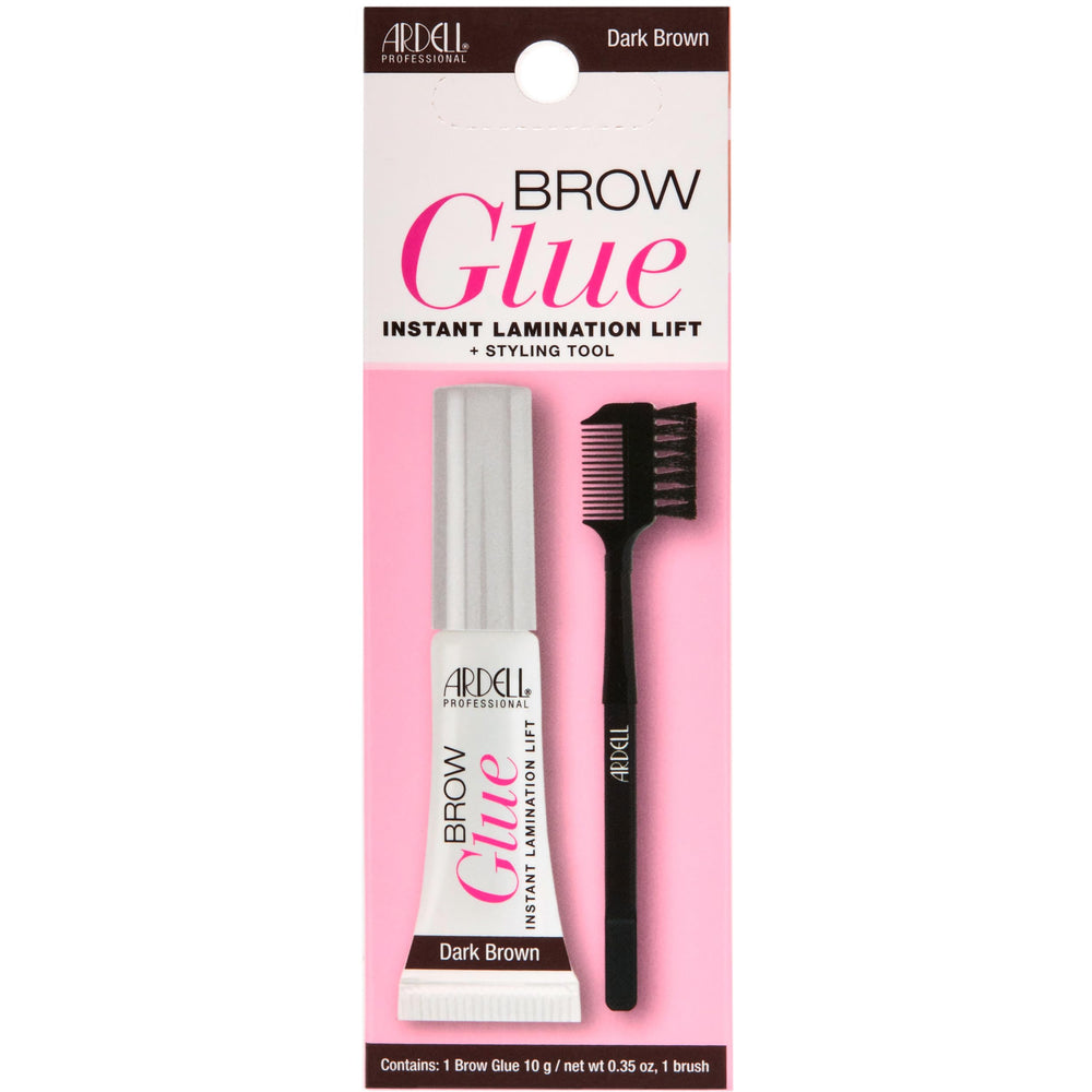 Ardell Brow Glue dark brown with styling brush delivers all-day hold for defined brows