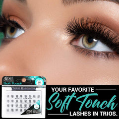 Ardell Soft Touch Trios on-eye view demonstrates undetectable band and seamless blend with natural lashes