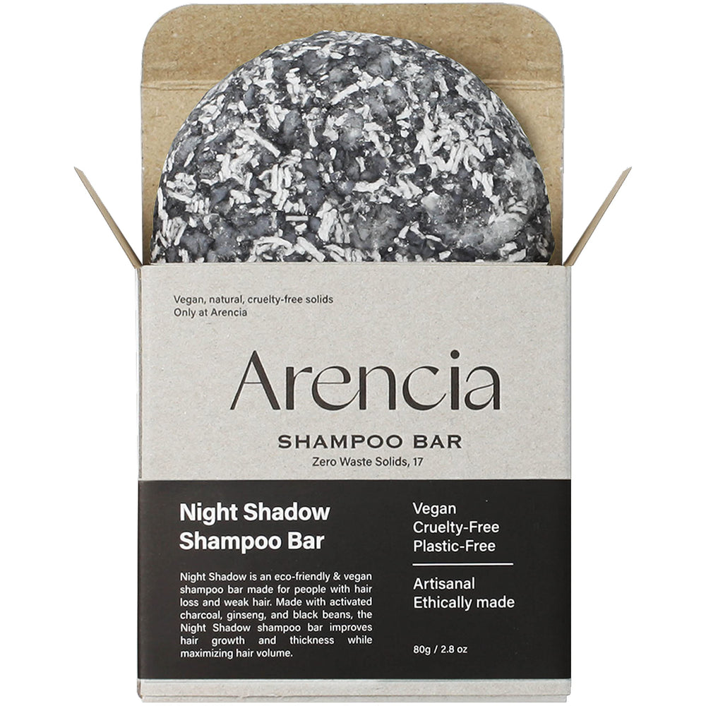 ARENCIA Night Shadow shampoo bar close-up; gentle daily cleansing.