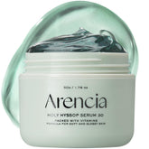 Arencia Glow Hyssop overnight mask bottle highlights hydrating formula for radiant mornings.