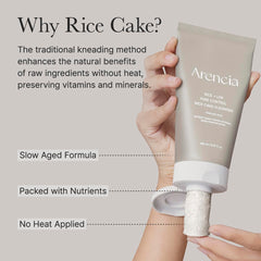 ARENCIA Rice Cake Texture Cleanser close-up emphasizes unique texture for gentle exfoliation.