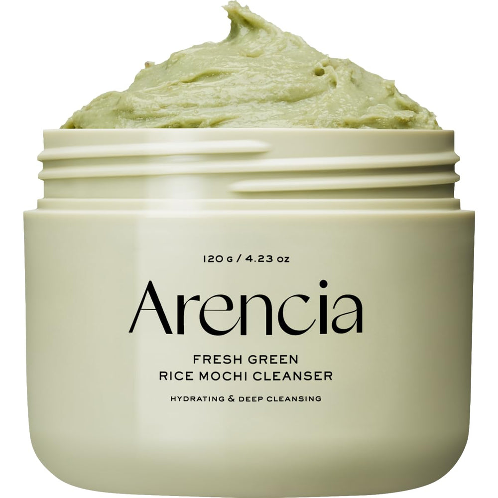 Arencia Rice Mochi Cleanser bottle pour showcases refreshing daily cleansing
