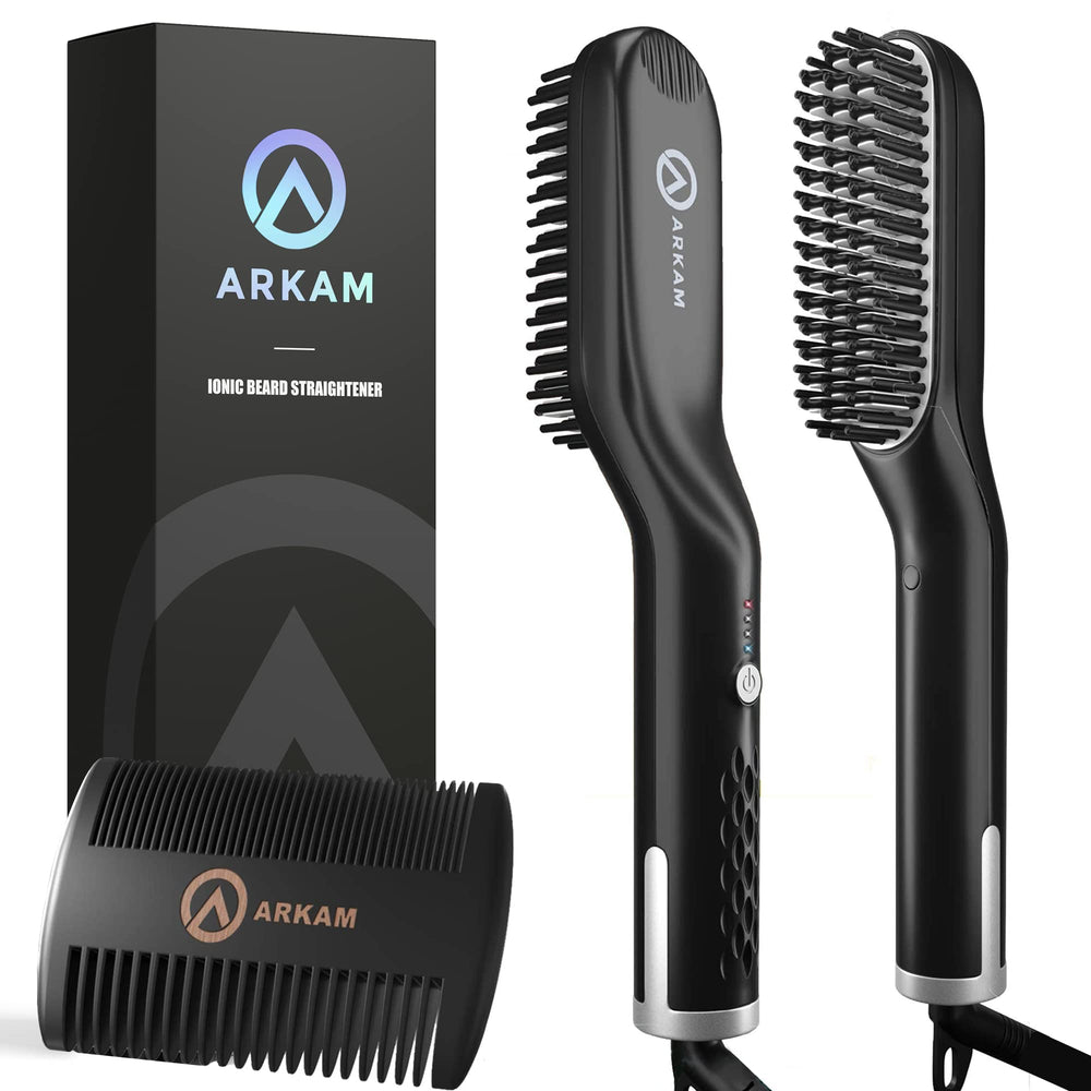 Arkam beard straightener heat level indicators enable customizable styling for different hair types.