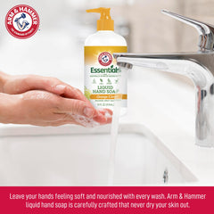 Arm & Hammer hand soap in kitchen demonstrates effective dirt removal at the sink.