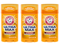 Arm and Hammer Ultra Max Active Sport deodorant stick close-up highlighting solid all-day protection.