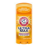 Arm & Hammer Ultra Max deodorant stick six-pack shows powder fresh scent for all-day protection.