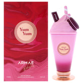 Armaf Delights Yum Yum 3.4 Edp bottle shows opening notes for a lively daytime scent.