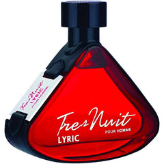 Armaf Tres Nuit Lyric bottle side view showing masculine silhouette