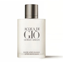 Armani Beauty Acqua di Gio balm bottle foreground for daily grooming and scent.