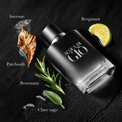 Armani Beauty Acqua di Giò Parfum bottle cap close-up with magnetic cap design, a touch of luxury.