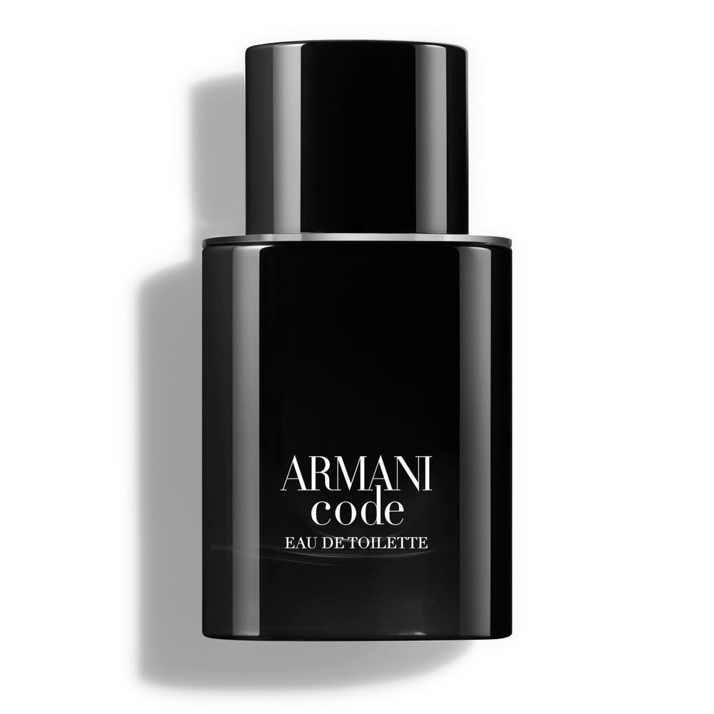 Armani Beauty Code EDT bottle front reveals amber-woody profile for daytime wear.