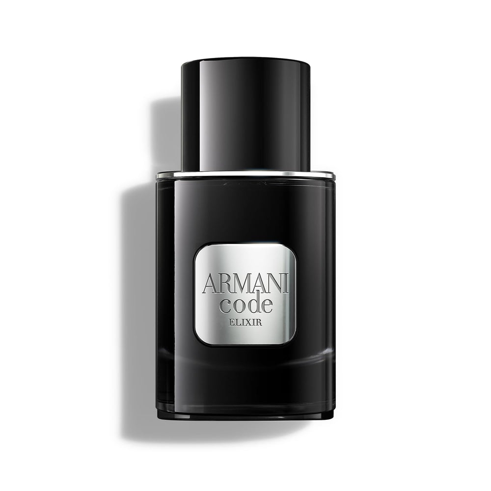 Armani Beauty Code Elixir bottle front shows ambery warmth ideal for evening wear.