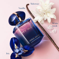 Armani Beauty My Way Parfum bottle side view highlighting sleek modern silhouette.