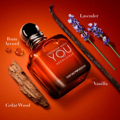 Armani Beauty Stronger with You Absolutely bottle closeup emphasizes luxurious gourmand notes.