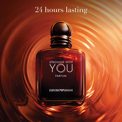 Armani Beauty Stronger With You glass-texture close-up signals luxury and tactile appeal.