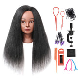 Armmu mannequin head with 16-inch black real hair for realistic styling practice.