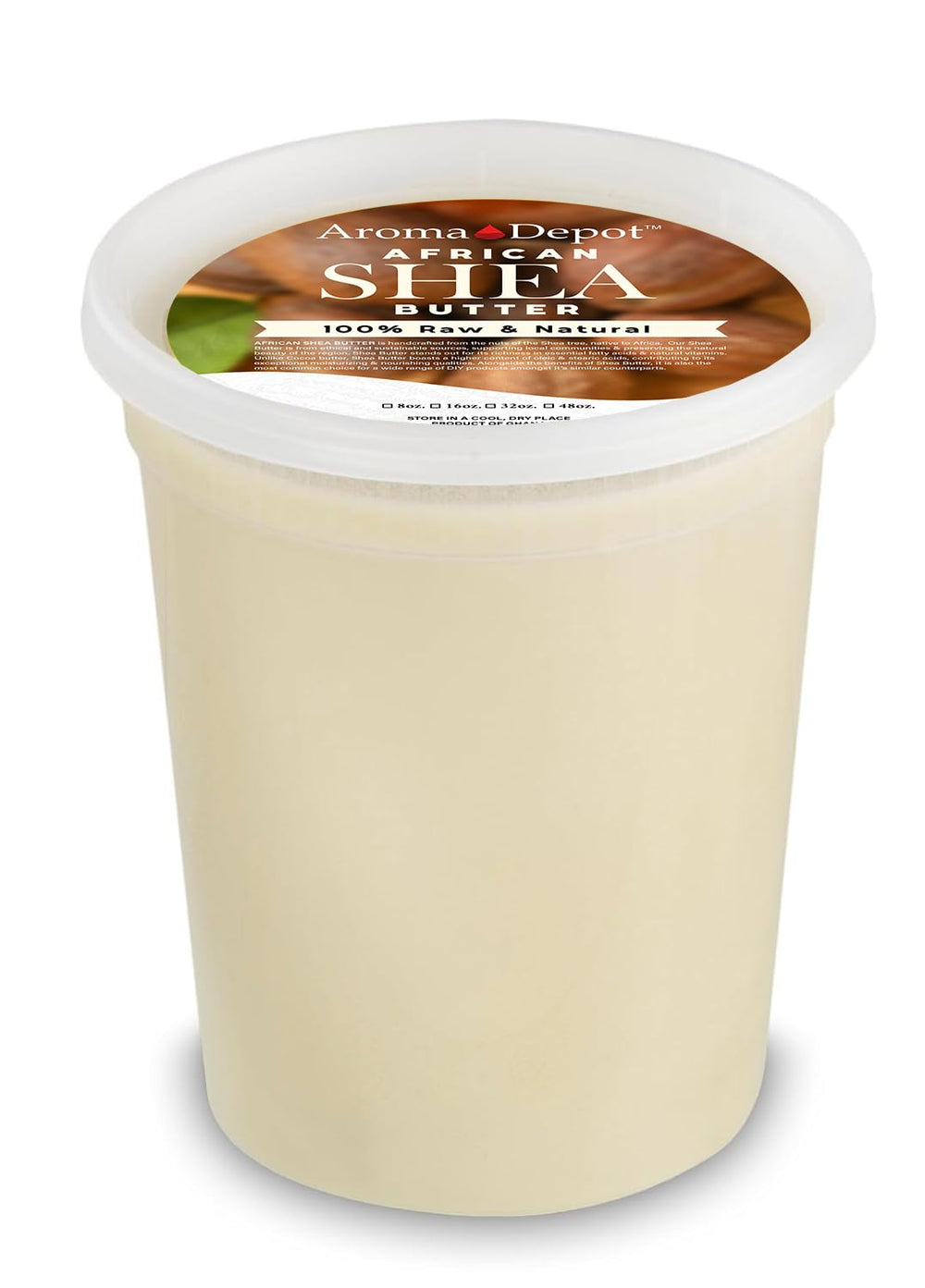 Aroma Depot Raw African Shea Butter 32 oz jar close-up showing pure moisture for skin
