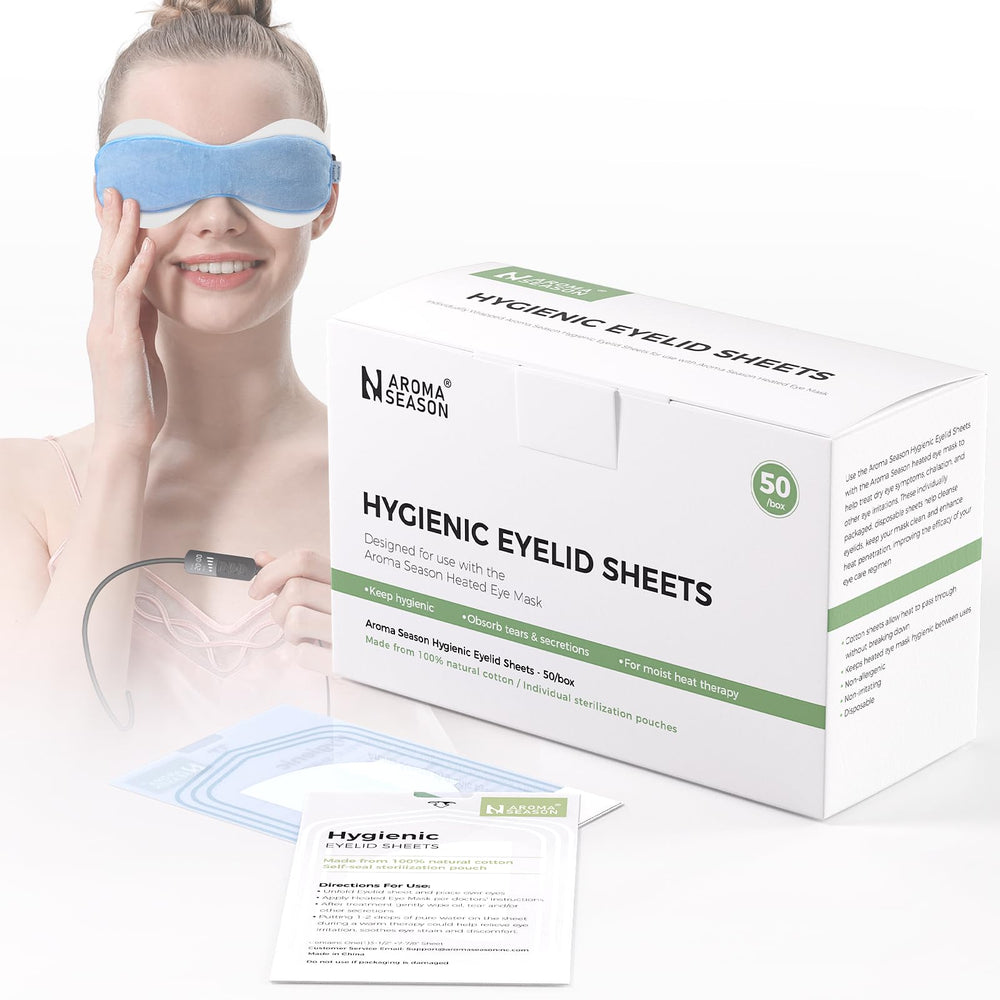 Aroma Season eyelid sheets 50-count box for convenient hygienic replacement after each session.