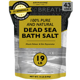 Aromasong Dead Sea Salt 19lbs resealable bag highlights easy storage for spa baths.