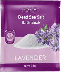Aromasong lavender bath salt crystals in a jar for a soothing soak.