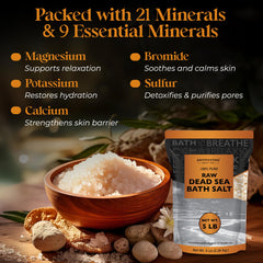 Aromasong Raw Dead Sea Bath Salt being poured into water for a soothing soak