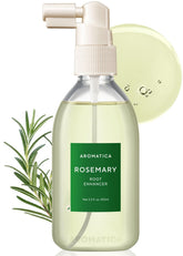 AROMATICA Root Enhancer Rosemary Water Spray bottle showcases packaging for scalp hydration and hair growth support.