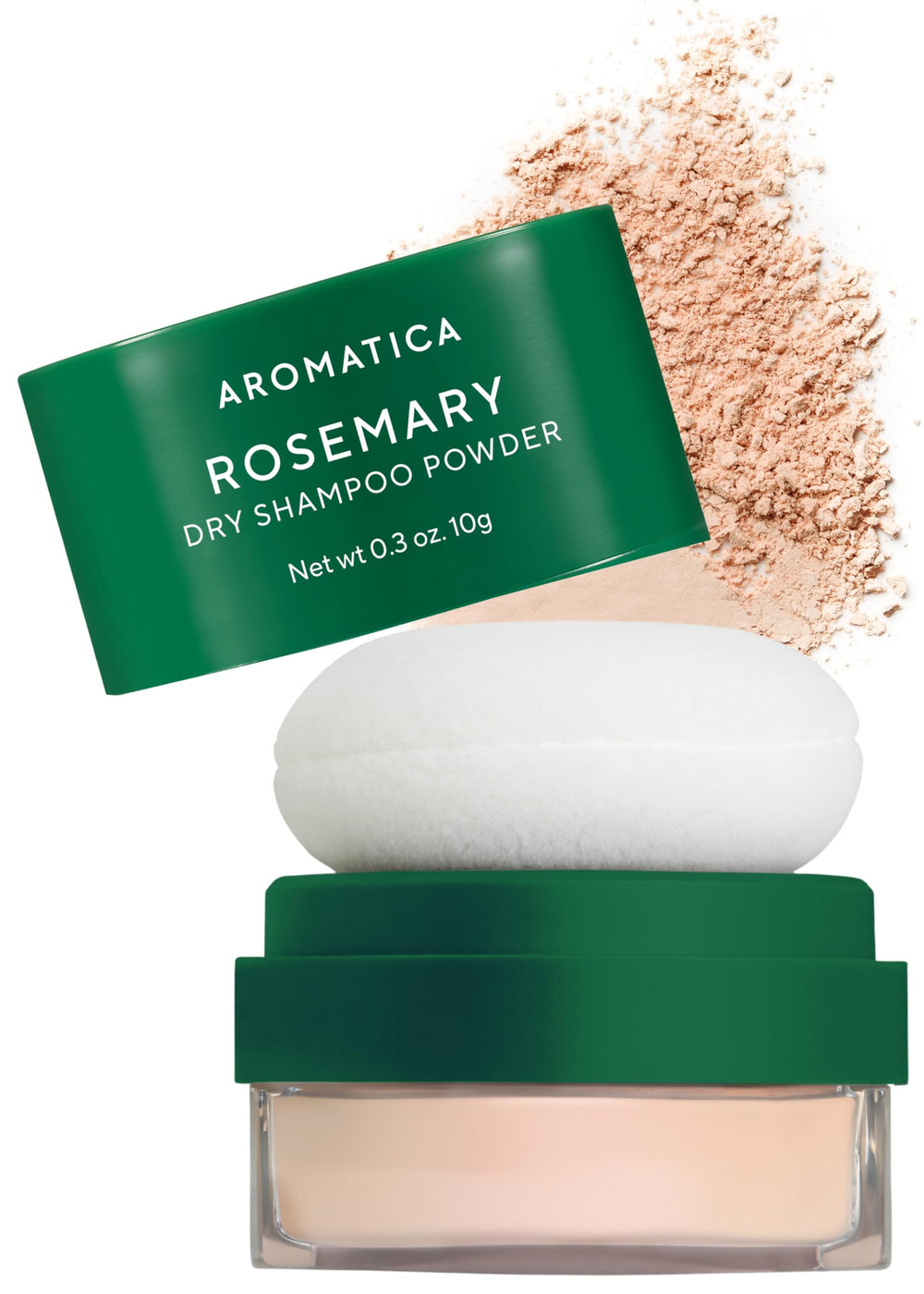 AROMATICA Rosemary Dry Shampoo Powder travel bottle ready for refresh and oil control