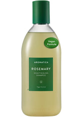AROMATICA Rosemary Scalp Shampoo bottle pours for an invigorating wash and thinning hair care