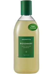 AROMATICA Rosemary Scalp Shampoo bottle pours for an invigorating wash and thinning hair care