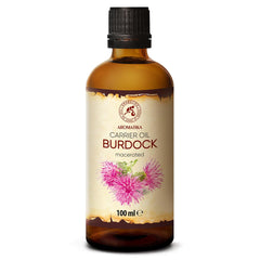 AROMATIKA Burdock Root Oil bottle for skin and hair nourishment.