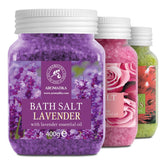 AROMATIKA lavender bath salts bottle promoting calming sleep rituals.
