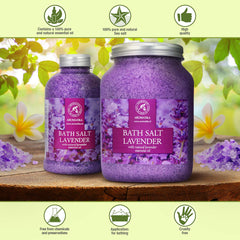 AROMATIKA sea salt lavender bath salts crystal texture closeup emphasizes soothing mineral bath.