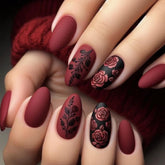 AROVFAM red rose press-on nails for a romantic, salon-style manicure at home.