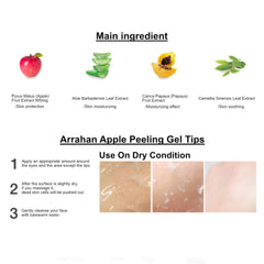 Arrahan Apple Peeling Gel packaging and jar in premium skincare setup.