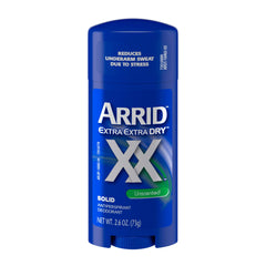 Arrid XX antiperspirant stick unscented 2.7oz; long-lasting all-day protection.