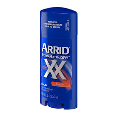 Arrid XX packaging close-up shows label and active ingredient information.