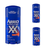 Arrid XX solid regular 3-pack front view highlights value for on-the-go protection.