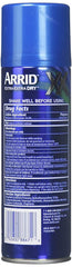 Arrid XX Ultra Clear aerosol can dispensing quick-dry, odor-control protection.