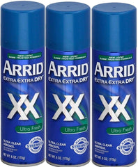 Arrid XX Ultra Clear spray bottle offers all-day protection and a fresh citrus-floral scent.